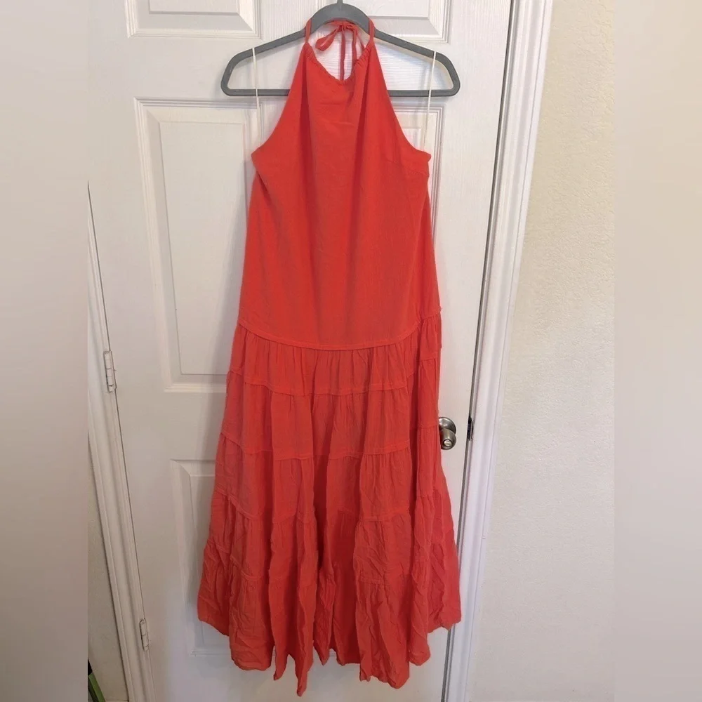 NWOT FREE PEOPLE, Somewhere Sunny Drop Waist Maxi, Large in Radiant (Coral) - Picture 2 of 9